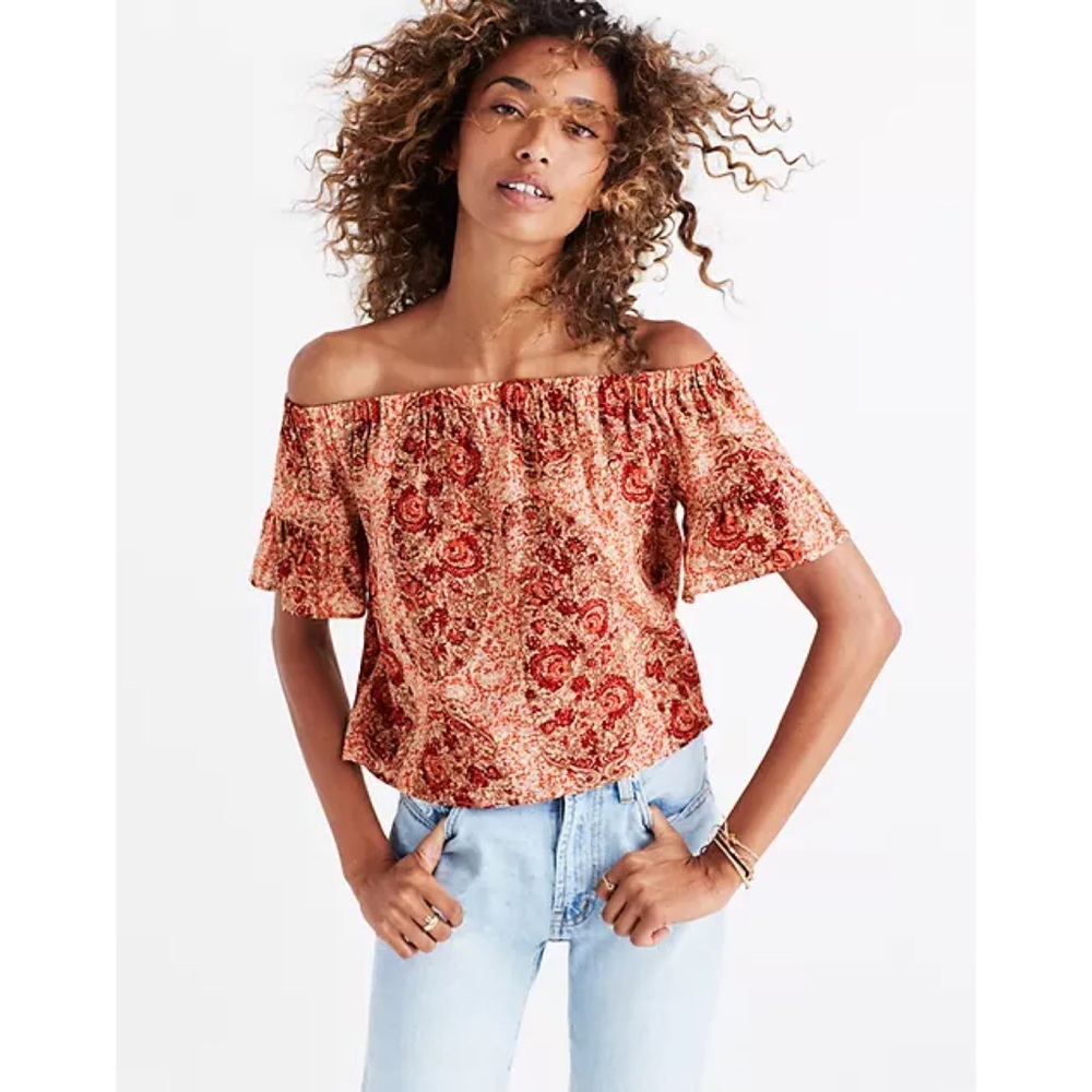 Madewell Silk Off the Shoulder Top in Watercolor